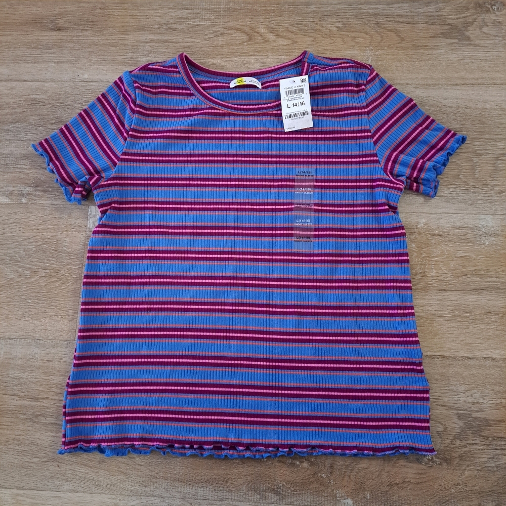 EPIC THREADS Kids Blue Purple Pink Orange Striped Top Round Neck Girl Size Large